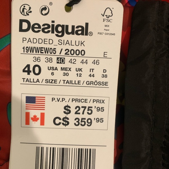 NWT DESIGUAL black puffer coat , brand new , size US 6 - Picture 5 of 5